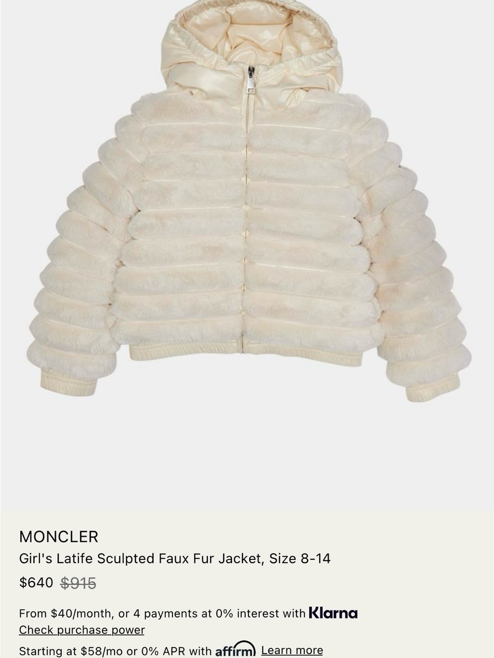 Like New Moncler Girls Latife Sculpted Faux Fur Hooded Jacket - 5yr - Picture 10 of 10